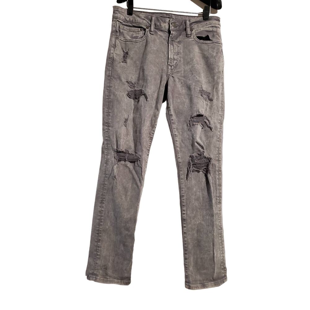 American Eagle AirFlex+ Slim Distressed Gray Acid Wash Jeans Men 31x30 Destroyed